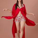 Red Power Net Hand Embroidered Shorts