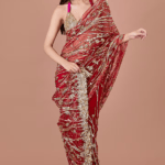 Burgundy Red Net Sequins Hand Embroidered Saree Set