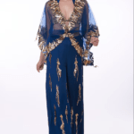 Sapphire Blue Net Sequins Kaftan Set