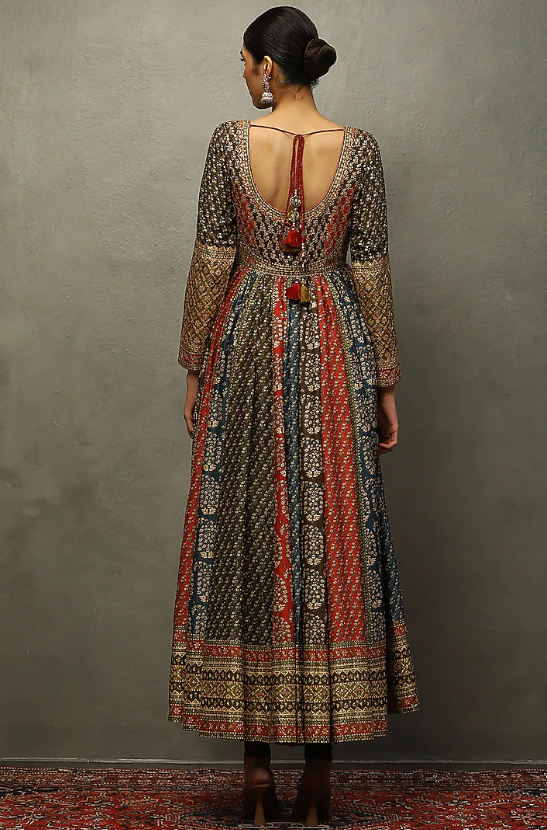 Olive & Red Silk Dupion Aari Hand Embroidered Kurta Set - Image 2