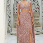Old Rose Raw Silk Beads & Sequins Embroidered Fishtail Skirt Set
