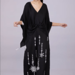 Black Blended Satin Linen Pearl Embroidered Trousers
