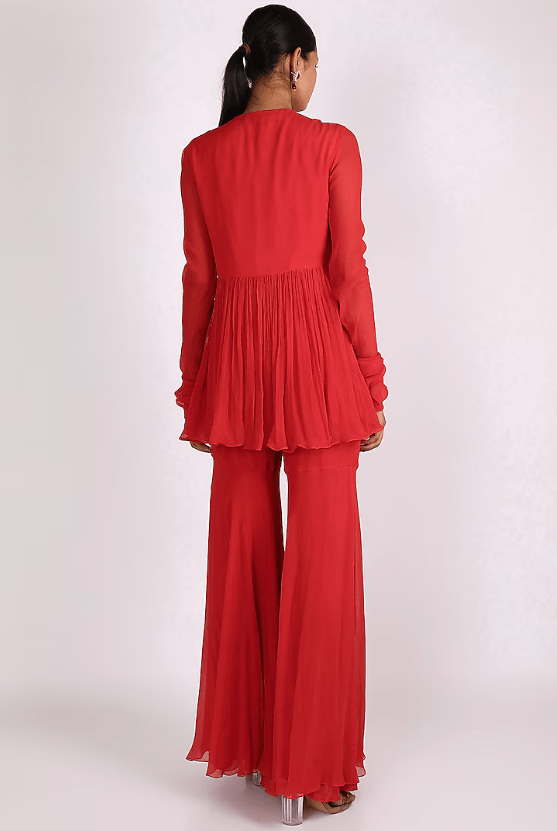 Red Embroidered Sharara Set - Image 2