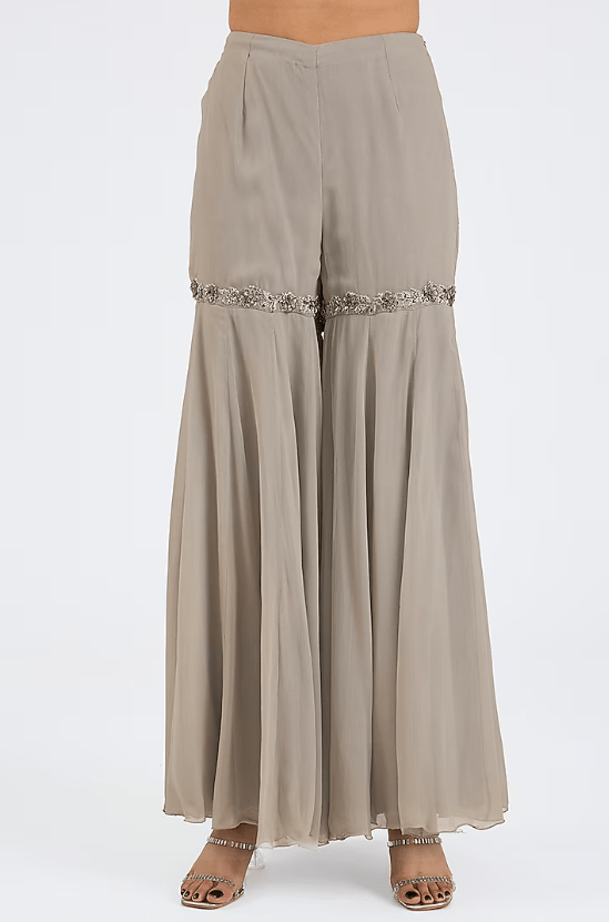 Grey Raw Silk & Georgette Gharara Set - Image 3