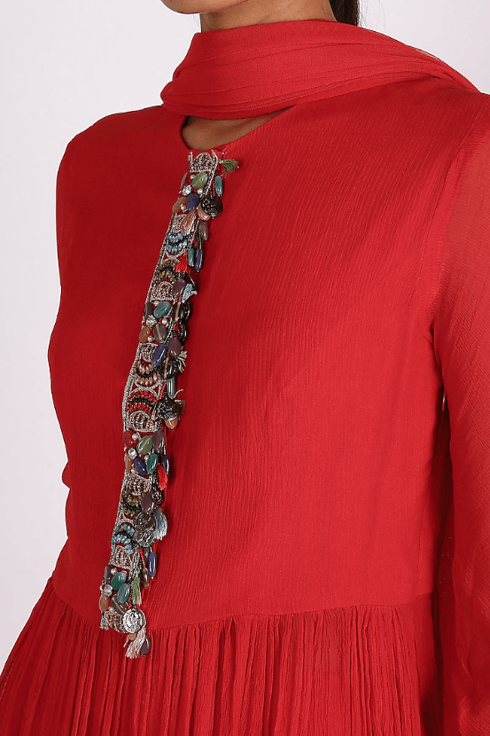Red Embroidered Sharara Set - Image 3