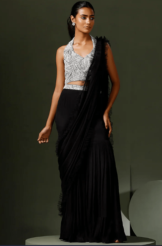 Black Georgette Gharara Saree Set