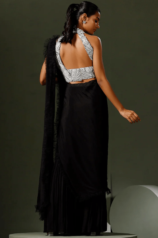 Black Georgette Gharara Saree Set - Image 2
