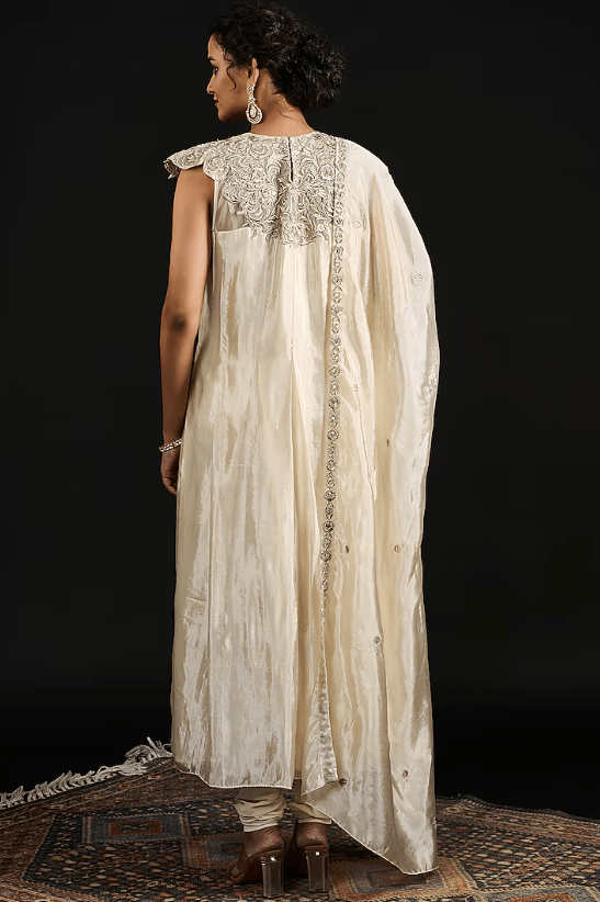 Ivory Tissue Bead Embroidered Anarkali Set - Image 2