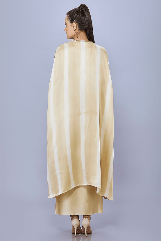 Gold Blended Satin Tie-Dyed Cape Set - Image 2