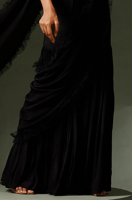 Black Georgette Gharara Saree Set - Image 3