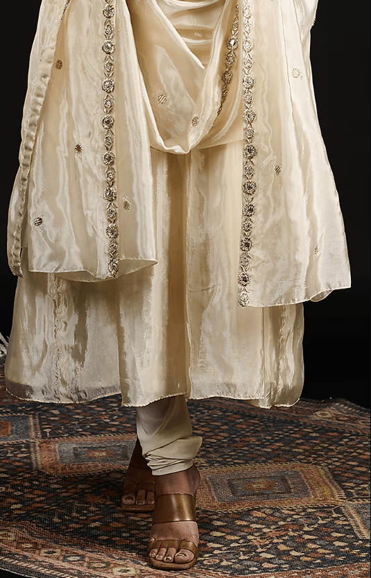Ivory Tissue Bead Embroidered Anarkali Set - Image 3