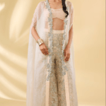 Champagne Organza & Net Embroidered Cape Set