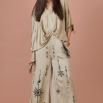 Sage Green Blended Satin Draped Kaftan