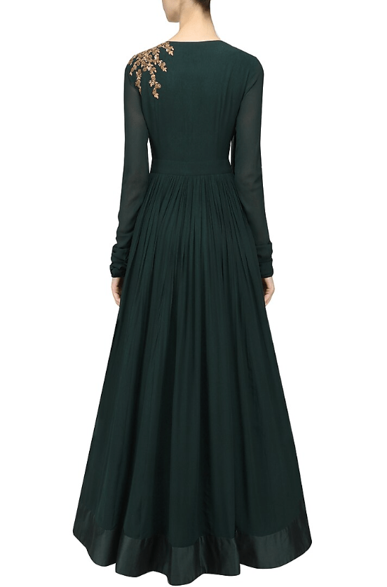 Dark Green Floral Embroidered Anarkali Set - Image 2