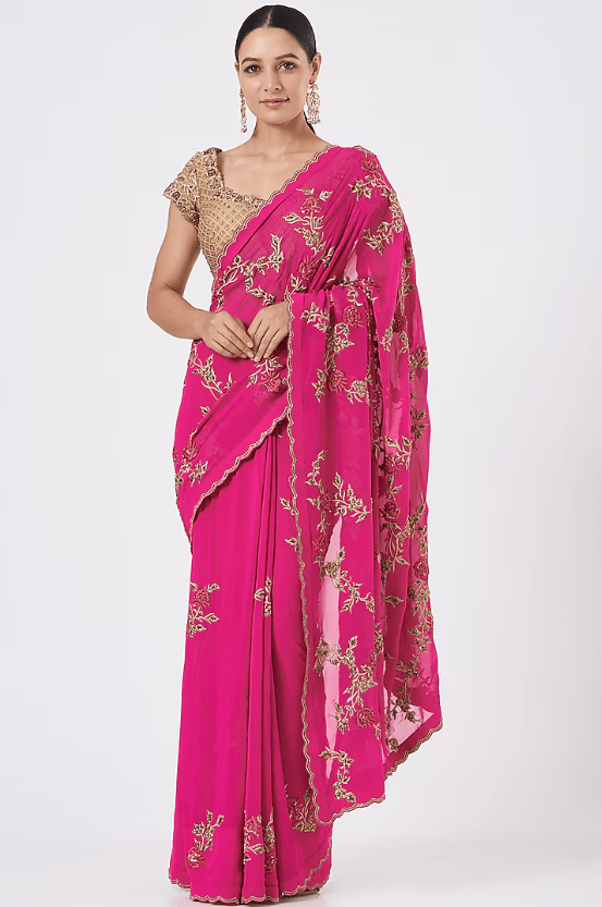 Fuchsia Georgette Saree Set