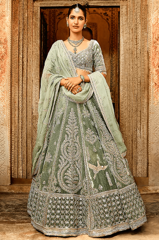 Mint Green Embroidered Lehenga Set