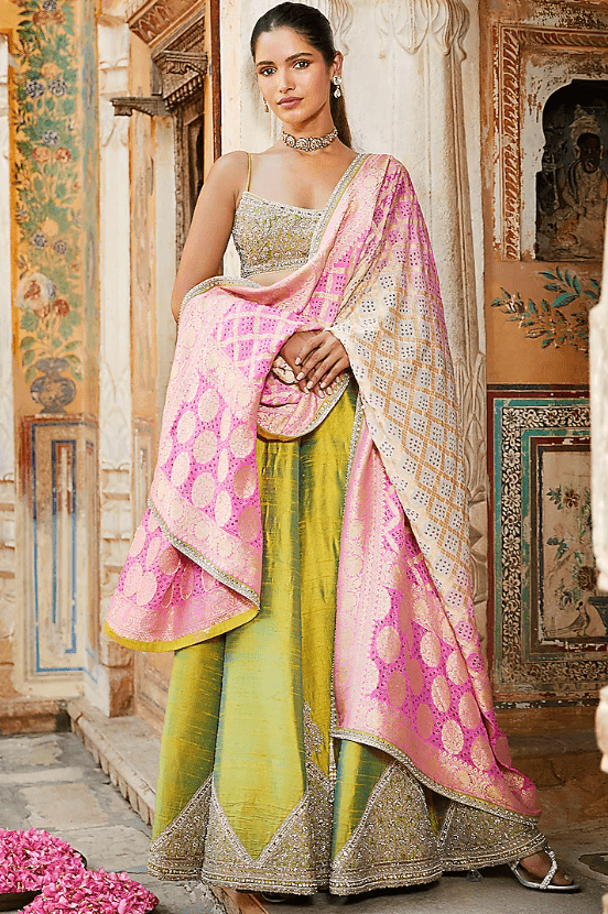 Green & Gold Embellished Sharara Set - Image 2