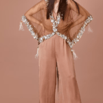 Chocolate Brown Blended Satin Jumpsuit With Kaftan