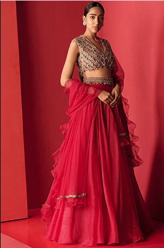 Fuschia Organza Lehenga Set