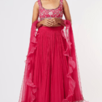 Red Chiffon Ruched Lehenga Set