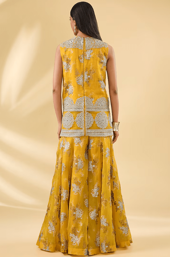 Haldi Yellow Organza & Net Printed Sharara Set - Image 2