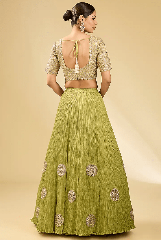 Green Crushed & Silk Lehenga Set - Image 2