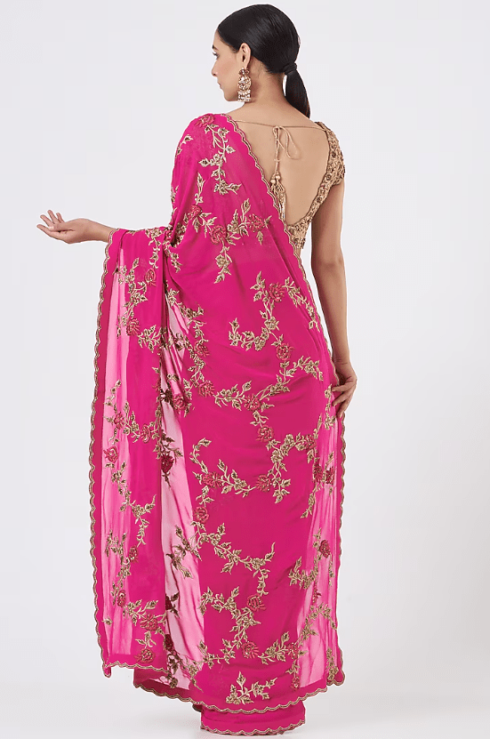 Fuchsia Georgette Saree Set - Image 2
