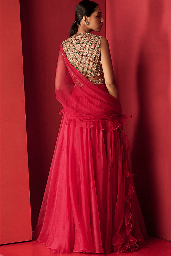 Fuschia Organza Lehenga Set - Image 2