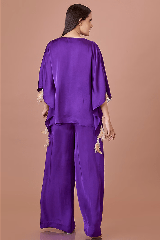 Purple Blended Satin Jumpsuit With Kaftan - Image 2
