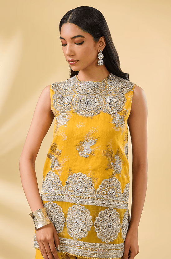 Haldi Yellow Organza & Net Printed Sharara Set - Image 3