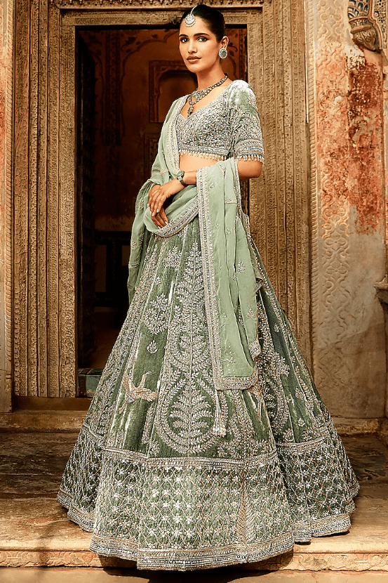 Mint Green Embroidered Lehenga Set - Image 3