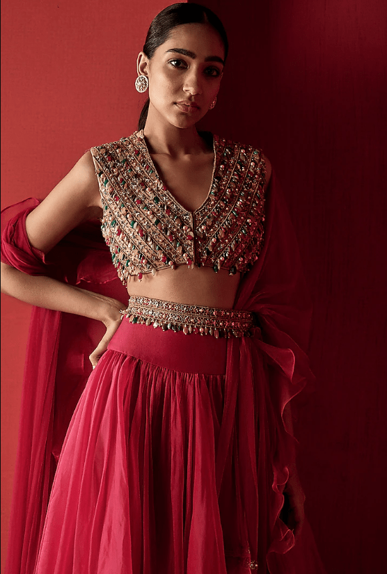 Fuschia Organza Lehenga Set - Image 3