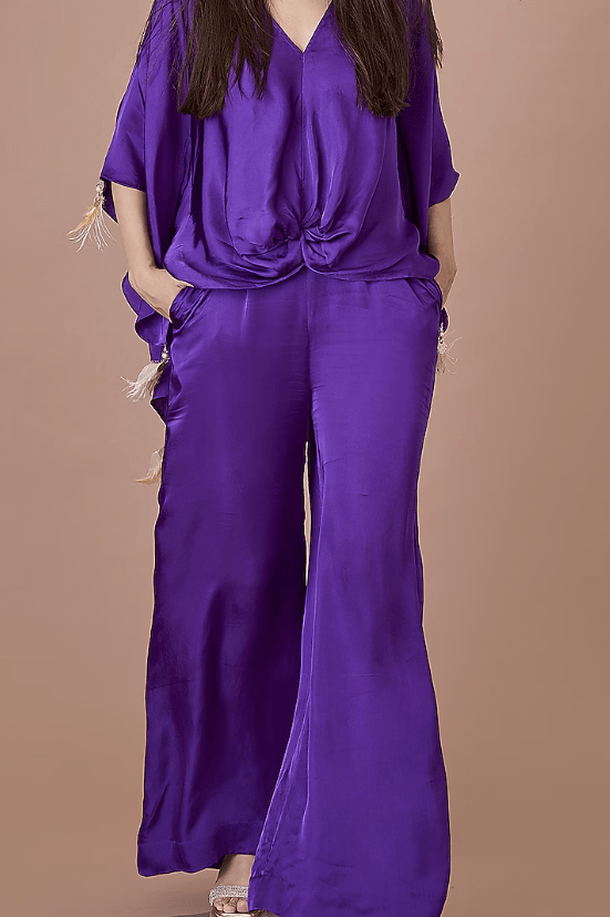 Purple Blended Satin Jumpsuit With Kaftan - Image 3