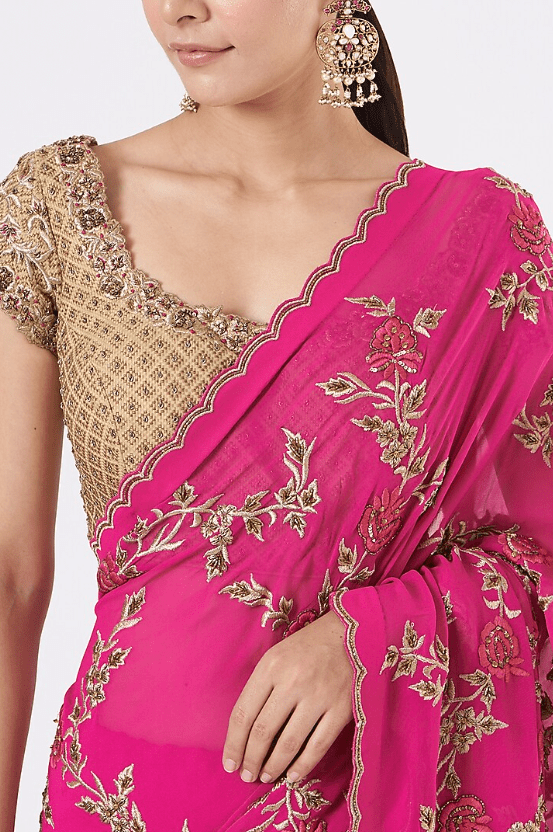 Fuchsia Georgette Saree Set - Image 4