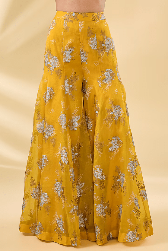 Haldi Yellow Organza & Net Printed Sharara Set - Image 4