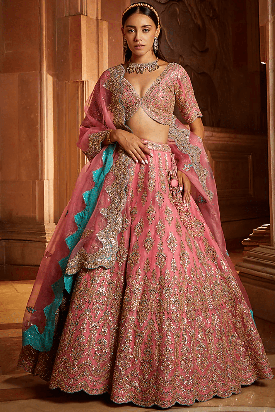 Rose Pink Organza Gota Embroidered Lehenga Set