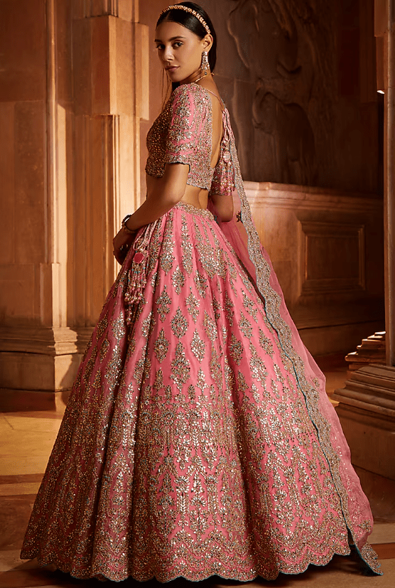 Rose Pink Organza Gota Embroidered Lehenga Set - Image 2