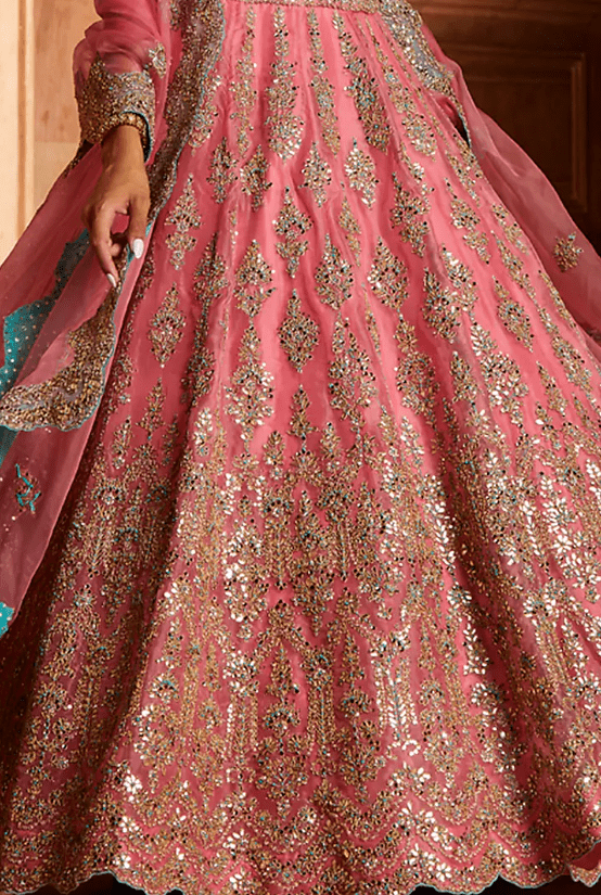 Rose Pink Organza Gota Embroidered Lehenga Set - Image 3