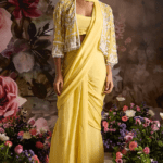 Yellow Chiffon Pre-Draped Saree Set