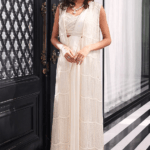 Ivory Crepe Pleated Jacket Saree Set
