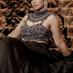 Black Chiffon Satin Embroidered Concept Ruffled Saree Set