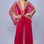 Ruby Pink Net Jumpsuit With Kaftan
