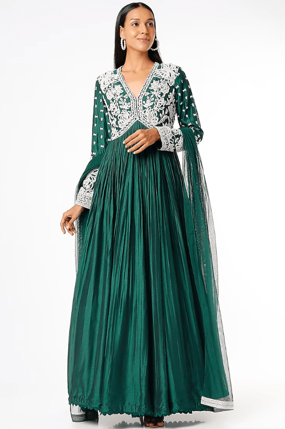 Teal Blue Embroidered Anarkali Set