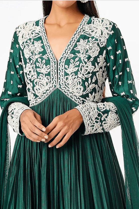 Teal Blue Embroidered Anarkali Set - Image 3