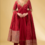 Red Pure Silk Chanderi Zardosi Embroidered Anarkali Set