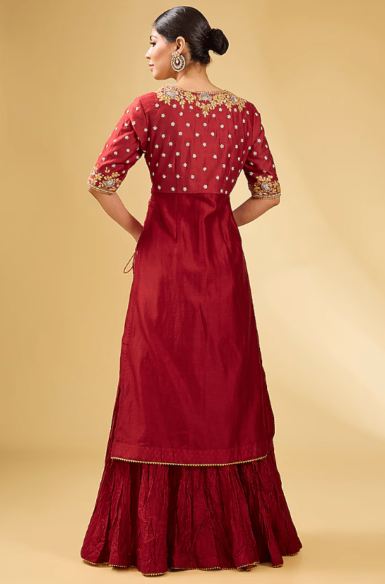 Red Pure Silk Chanderi Zardosi Embroidered Anarkali Set - Image 2
