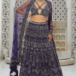 Purple Net Applique Embroidered Lehenga Set