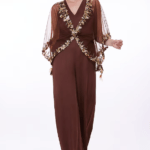 Chocolate Brown Net Sequins Kaftan With Jumpsuit