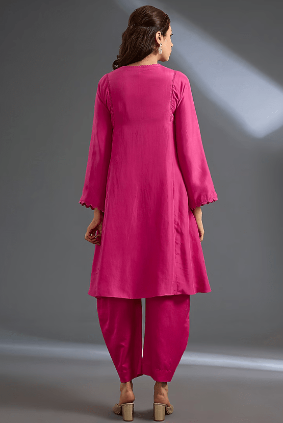 Fuchsia Habutai Silk Kurta Set - Image 2
