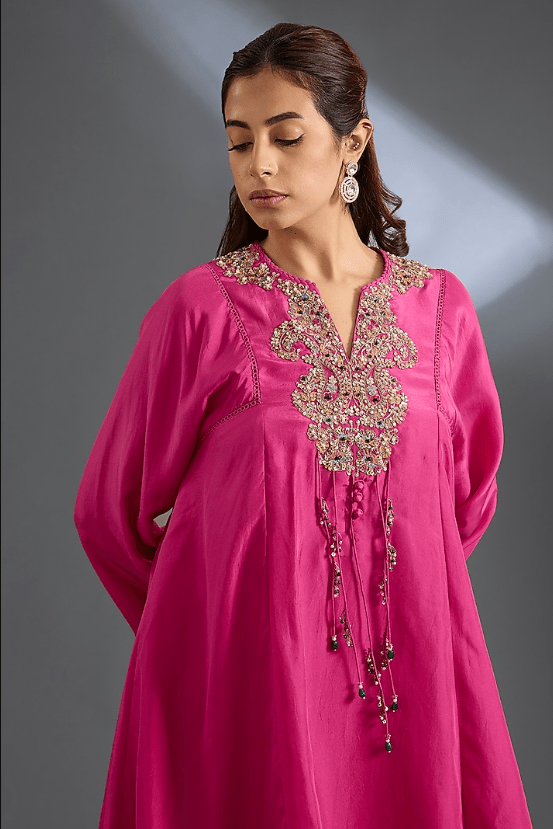 Fuchsia Habutai Silk Kurta Set - Image 4